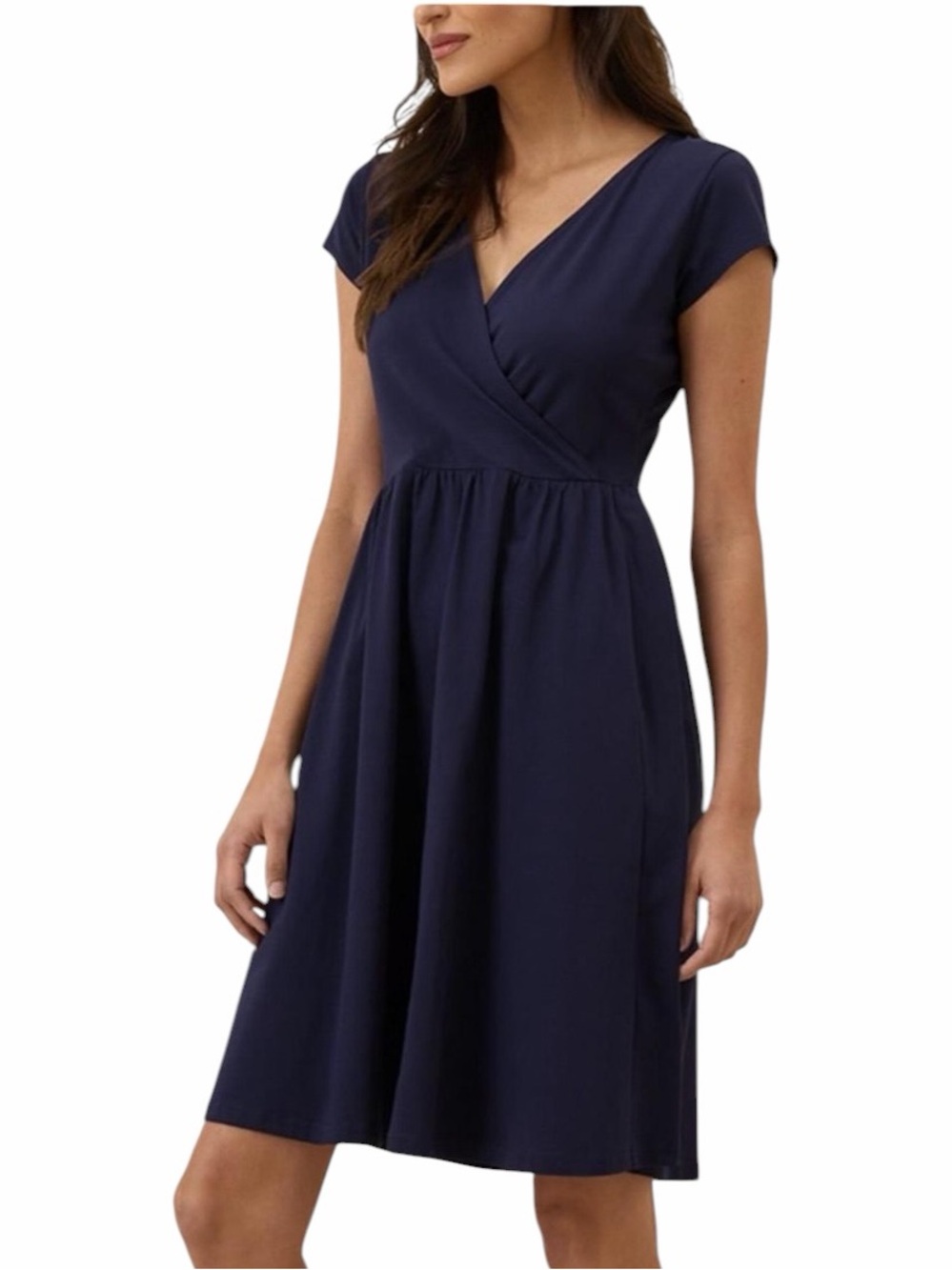PACT - Organic Cotton Fit & Flare Faux Wrap Dress Navy Sz M